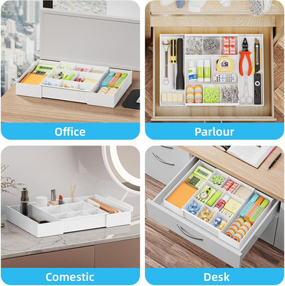 Marbrasse Expandable Desk Drawer Organizer, Clear Plastic Drawer Organizer Tray with 10 Adjustable Compartments, Desk Organizers and Accessories, 5 Drawer Dividers for Office Supplies, Makeup(Clear)