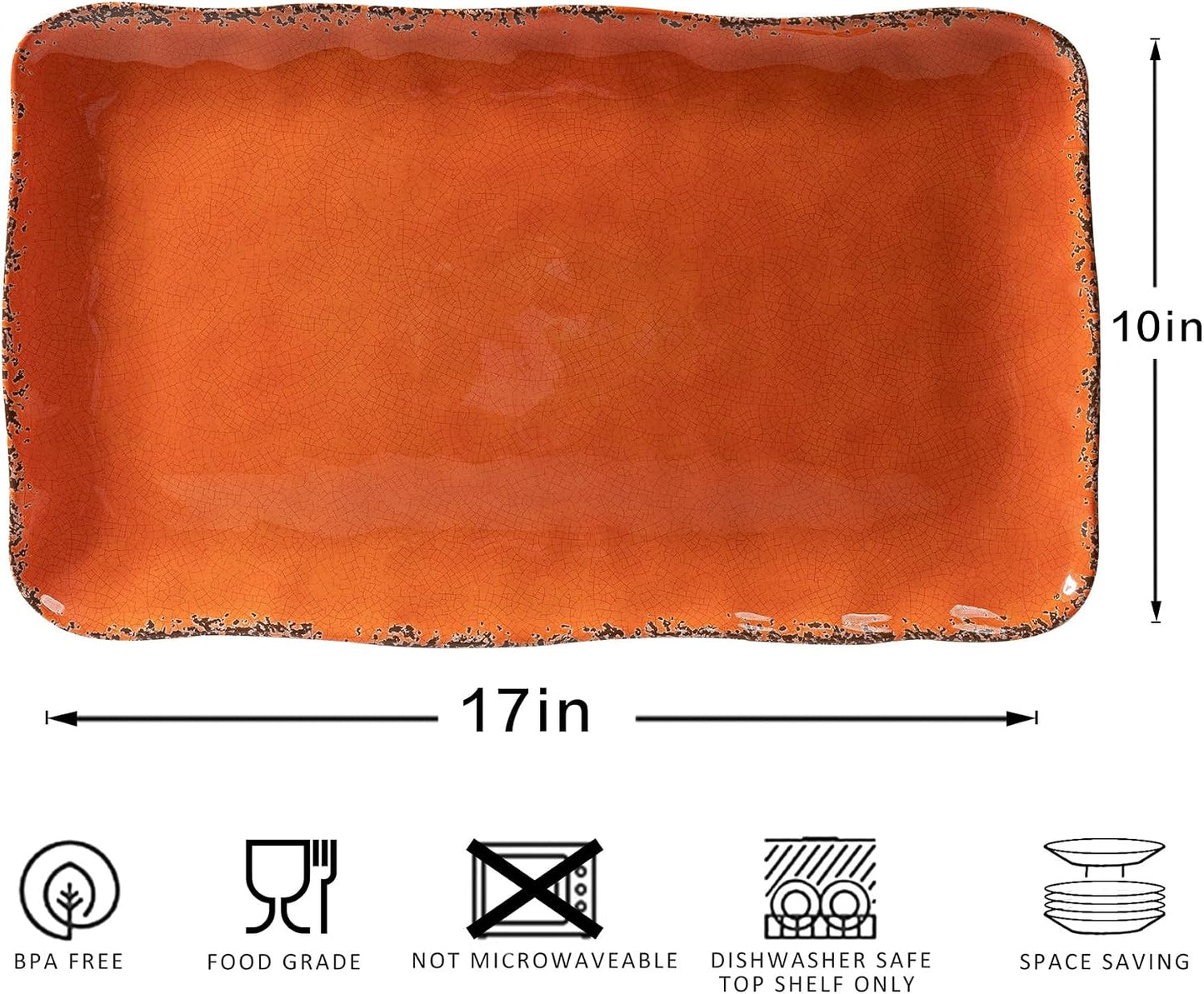 Melamine Serving Platters, set of 2, 17" x 10" Large Reusable BPA Free Rectangular Party Tray/Platters for Serving Appetizers, Fruits On Christmas and all Occasions,Red