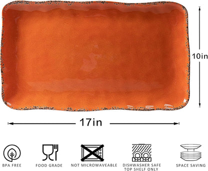 Melamine Serving Platters, set of 2, 17" x 10" Large Reusable BPA Free Rectangular Party Tray/Platters for Serving Appetizers, Fruits On Christmas and all Occasions,Red