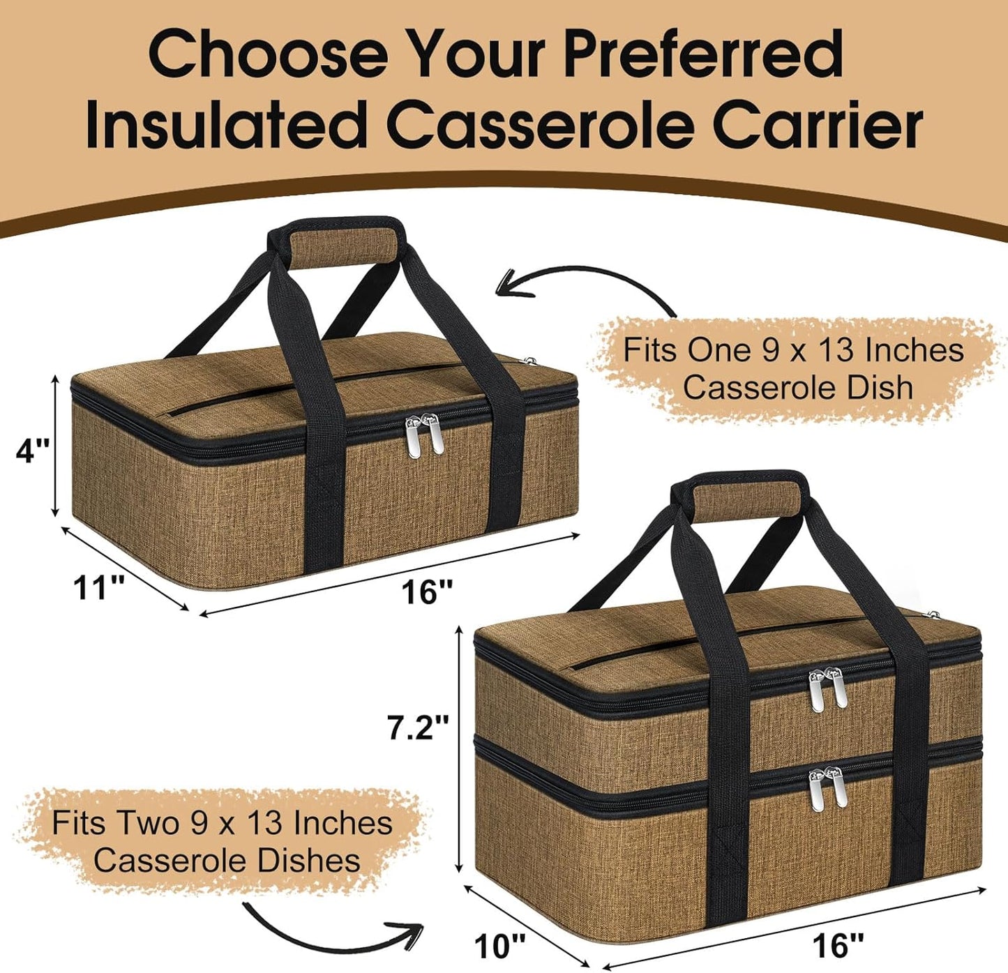 Insulated Casserole Carrier, Portable Casserole Carrier for Hot or Cold Food Lunch Tote Warmer or Cooler Bag, Lasagna Lunch Bag for Potluck Parties- Fits 9" x 13" Baking Dish-Charcoal Grey