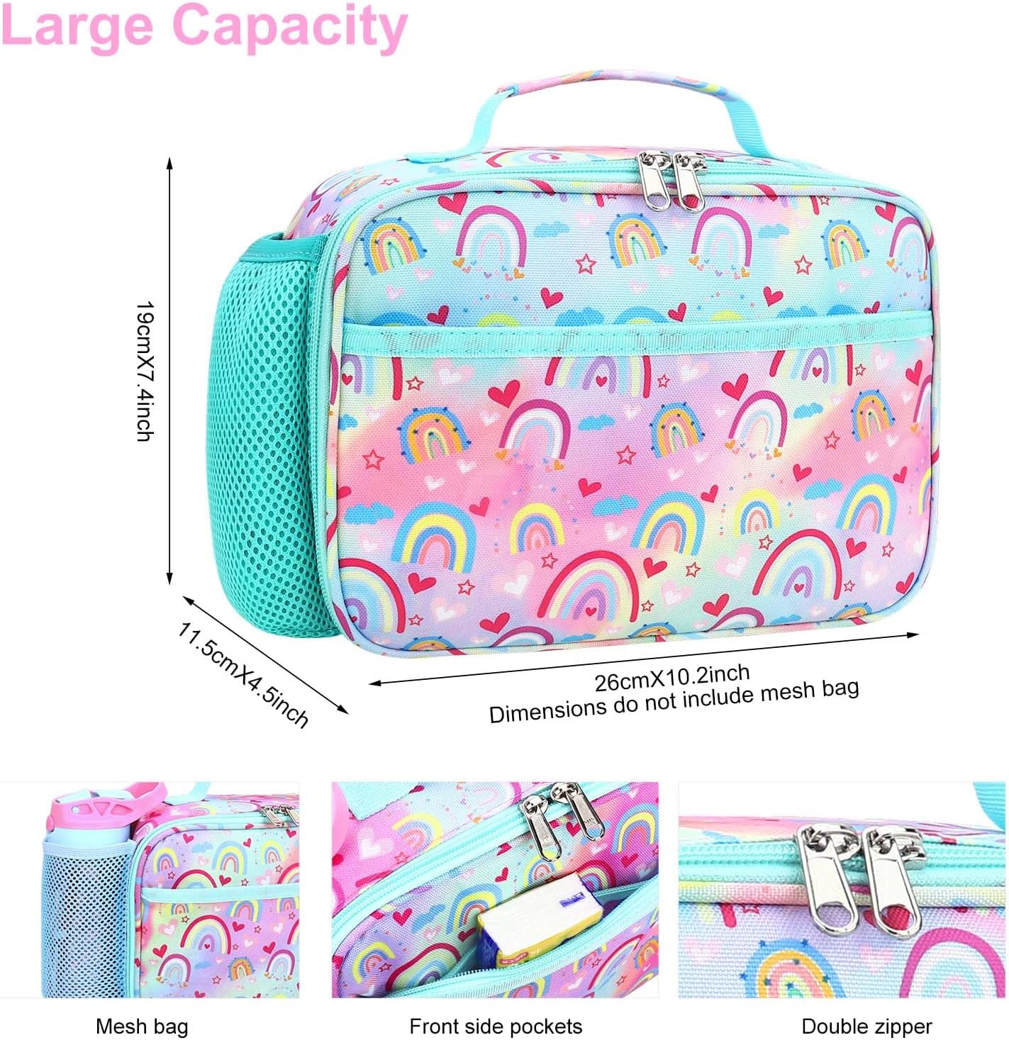 RHCPFOVR Kids Lunch Bag - Insulated Lunch Box for Boys Girls,Washable Lunch Bag and Reusable Toddler Leak-proof Lunchbox for School and Daycare - Colors A