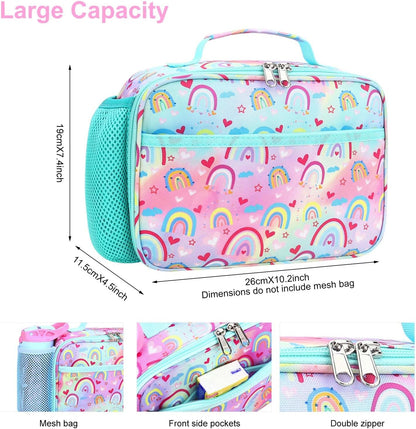 RHCPFOVR Kids Lunch Bag - Insulated Lunch Box for Boys Girls,Washable Lunch Bag and Reusable Toddler Leak-proof Lunchbox for School and Daycare - Colors A