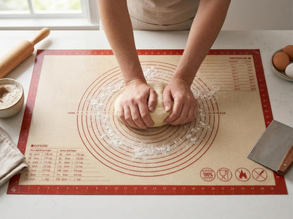 Silicone Pastry Mat with Measurements, 28 x 20 Inch Extra Thick Non-Slip Nonstick XL Baking Mat for Dough Rolling, Kneading, Fondant and Pie, Red