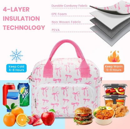 RLGPBON Insulated Lunch Bag Teen Girls, Preppy Lunch Box Large Insulated Lunch Bag Reusable Lunch Tote Bag, Preppy LunchBag for Girls School Travel Picnic