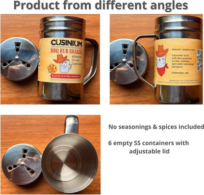 CUSINIUM 10 oz Seasonings Spice Shakers - BBQ Dry Rub Shakers - Cooking Dredge with Adjustable Fan-Style Lid and Handles