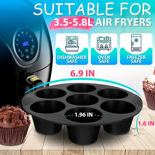Air Fryer Muffin Pan (7 Cups) – 6.9" Round Egg Bites Silicone Mold Compatible with 3.5–5.8l Fryers, Heat Resistant & Dishwasher Safe – Nonstick Silicone Muffin Pan for Muffins, Egg Bites & Easy Snacks