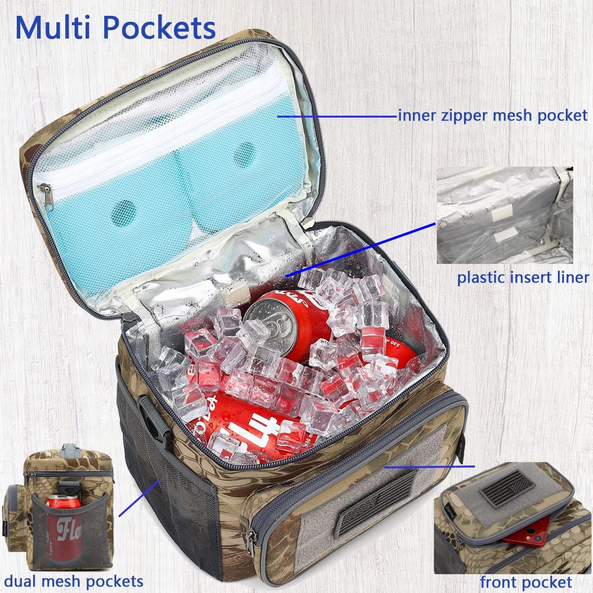 FlowFly Lunch Bag, Insulated Cooler, Thermal Lunch Box Tote with MOLLE/PALS Webbing, Adjustable Padded Shoulder Strap, for Tactical Men Women Adults and Boys Girls Kids (Cyan, Medium)