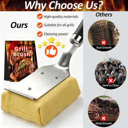 TNTOR Grill Brush Bristle Free with Scraper, 2 Removable BBQ Clearning Brush Head and 18" Handle BBQ Grill Brush for Outdoor Grill, Grill Tools for Grill/Smoker/Gas/Charcoal, Grill Gifts for Dads