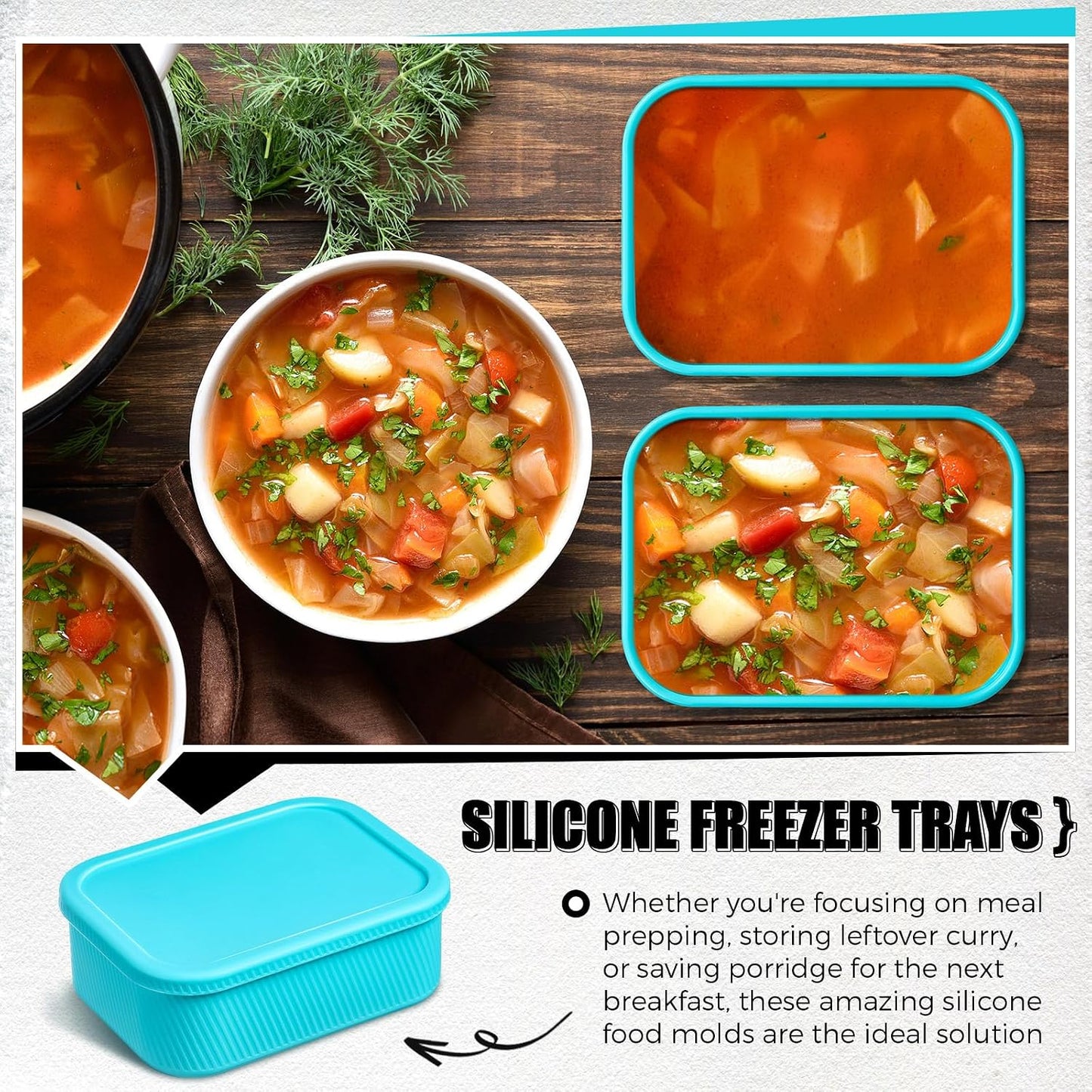 Nuogo 4 Pcs 6 Cup Silicone Freezer Trays with Lid Soup Containers Reusable Freezer Silicone Molds Rectangle Containers Ice Trays for Soups Sauces Stews Curries, Yellow