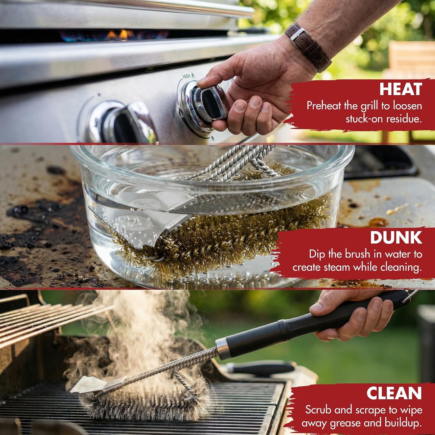 KITCHEN PERFECTION GrillSaver - Safe BBQ Grill Brush for Outdoor Grill with Replaceable Cleaning Head -Heavy-Duty Grill Cleaner with Scraper for All Grates +2 Bonuses -Best Grilling Gifts for Men