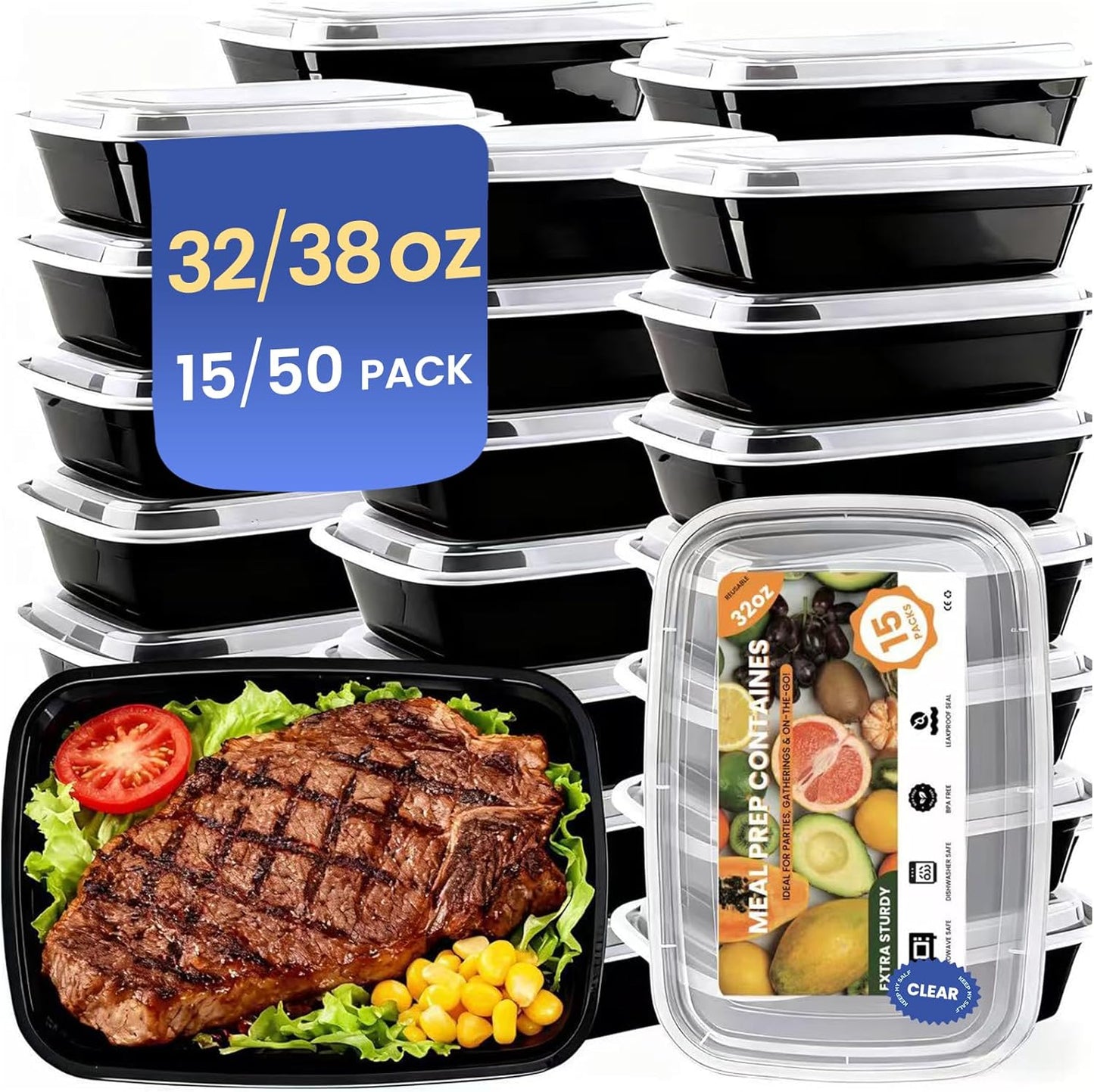 32oz 10 Pack Meal Prep Containers, BPA-Free Microwave Freezer Dishwasher Safe To Go Food Containers, Disposable Food Storage Containers with Lids, Leakproof Food Prep Containers with Lids