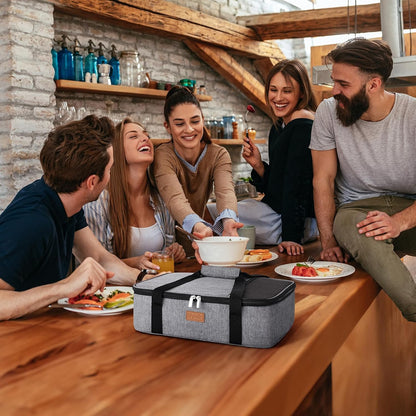 Lifewit Insulated Double Decker Casserole Carrier for Hot or Cold Food, Casserole Dish Carrying Case, Lasagna Holder for Potluck Parties, Picnic and Cookouts, Fits 9"x13" Baking Dish, Grey