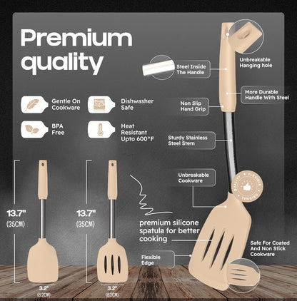BakeRoyal Silicone Spatula Set - Turner Spatulas Silicone Heat Resistant 600°F - Slotted & Solid Spatula for Cooking Fish, Eggs, Pancakes Flipper – Spatulas for kitchen use – Black