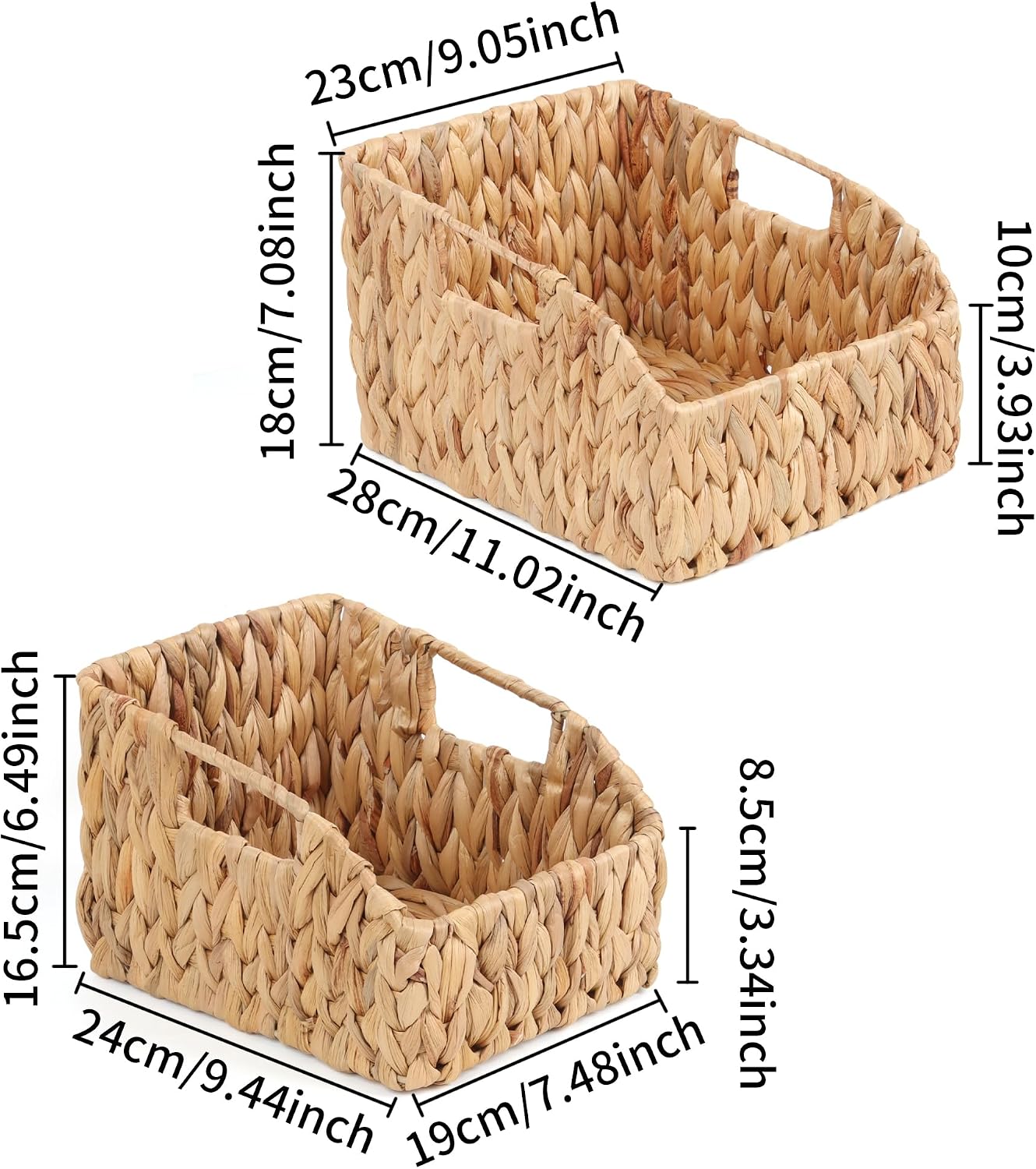 FEILANDUO Pantry Organizers Wicker Baskets for Organizing with Handles Handwoven Wicker Storage Bins Baskets for Shelves Boho Home Decor (Natural(Water Hyacinth), Set of 2