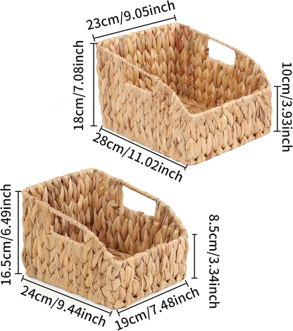 FEILANDUO Pantry Organizers Wicker Baskets for Organizing with Handles Handwoven Wicker Storage Bins Baskets for Shelves Boho Home Decor (Natural(Water Hyacinth), Set of 2