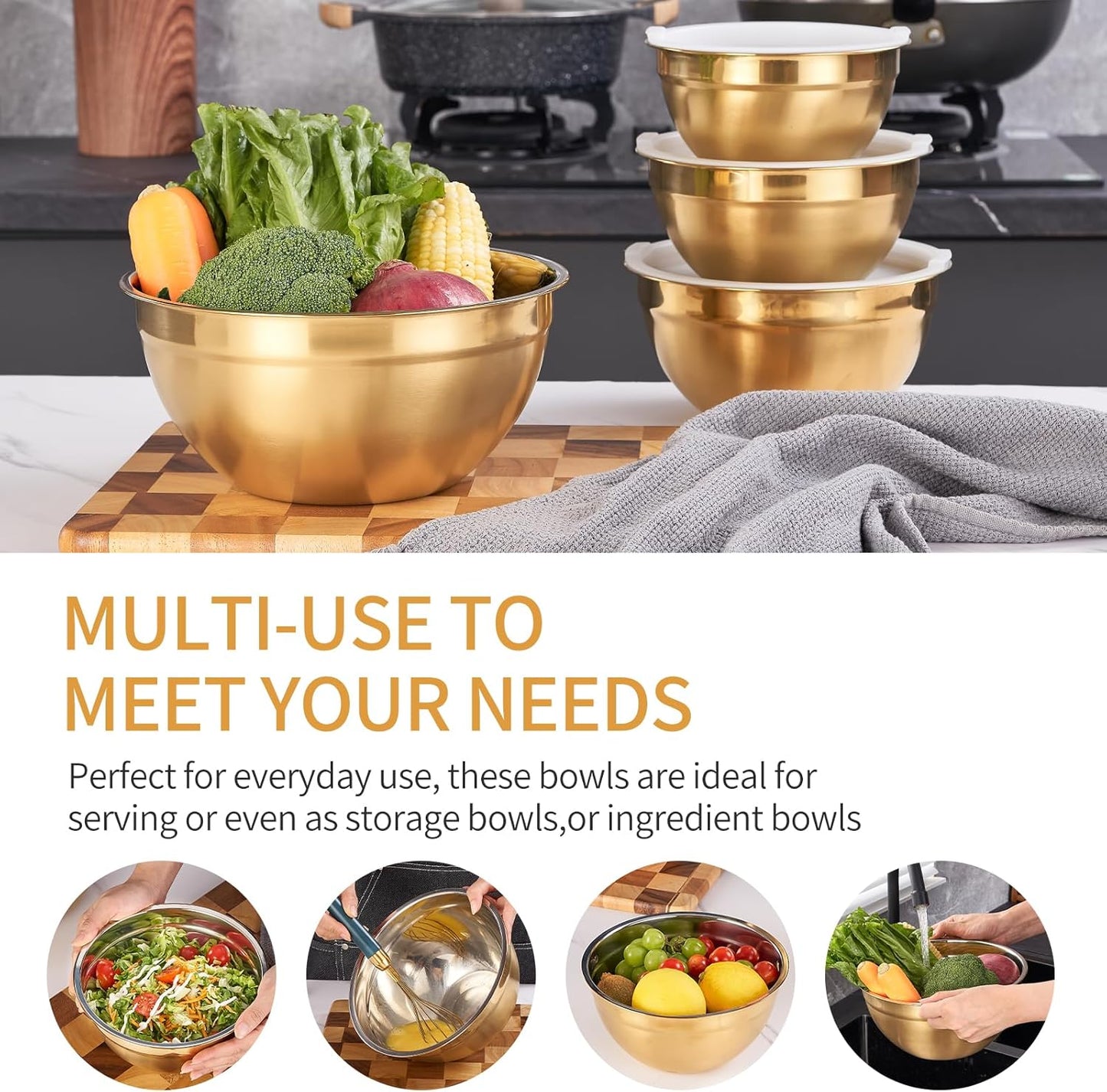 Pink Mixing Bowls with Airtight Lids, Stainless Steel Nesting Mixing Bowls Set of 7, Ideal for Baking, Prepping and Serving Food, Size 7, 3.6, 2.7, 2.1, 1.5, 1.1,0.8 QT, Stackable Design