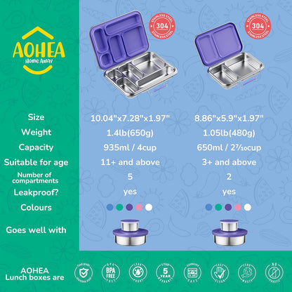 AOHEA Stainless Steel Bento Box Kids, Kids Metal Bento Lunch Box BPA Free Lunch Box Containers 304 Stainless Steel Bento Box for School and Office(Bule)
