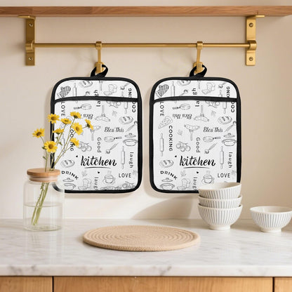 Dark Kitchen Pot Holders 2 Pack Set, Gifts for Cooking Lovers, Chef Gifts for Men Women, Retro Cook Chef Heat Resistant Oven Hot Pads for Kitchen Countertop Baking，075 Potholder