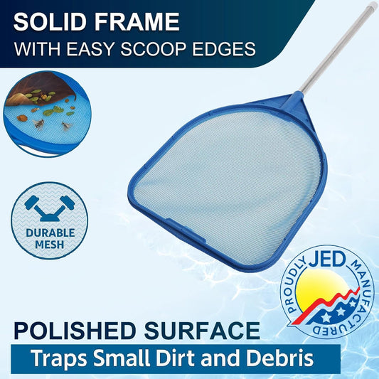 JED Pool Tools Pool Skimmer Net - Handheld Hot Tub Skimmer for Spa, Stock Tank Pool, Small Pool & Aquarium Cleaning (2 ft, Blue)
