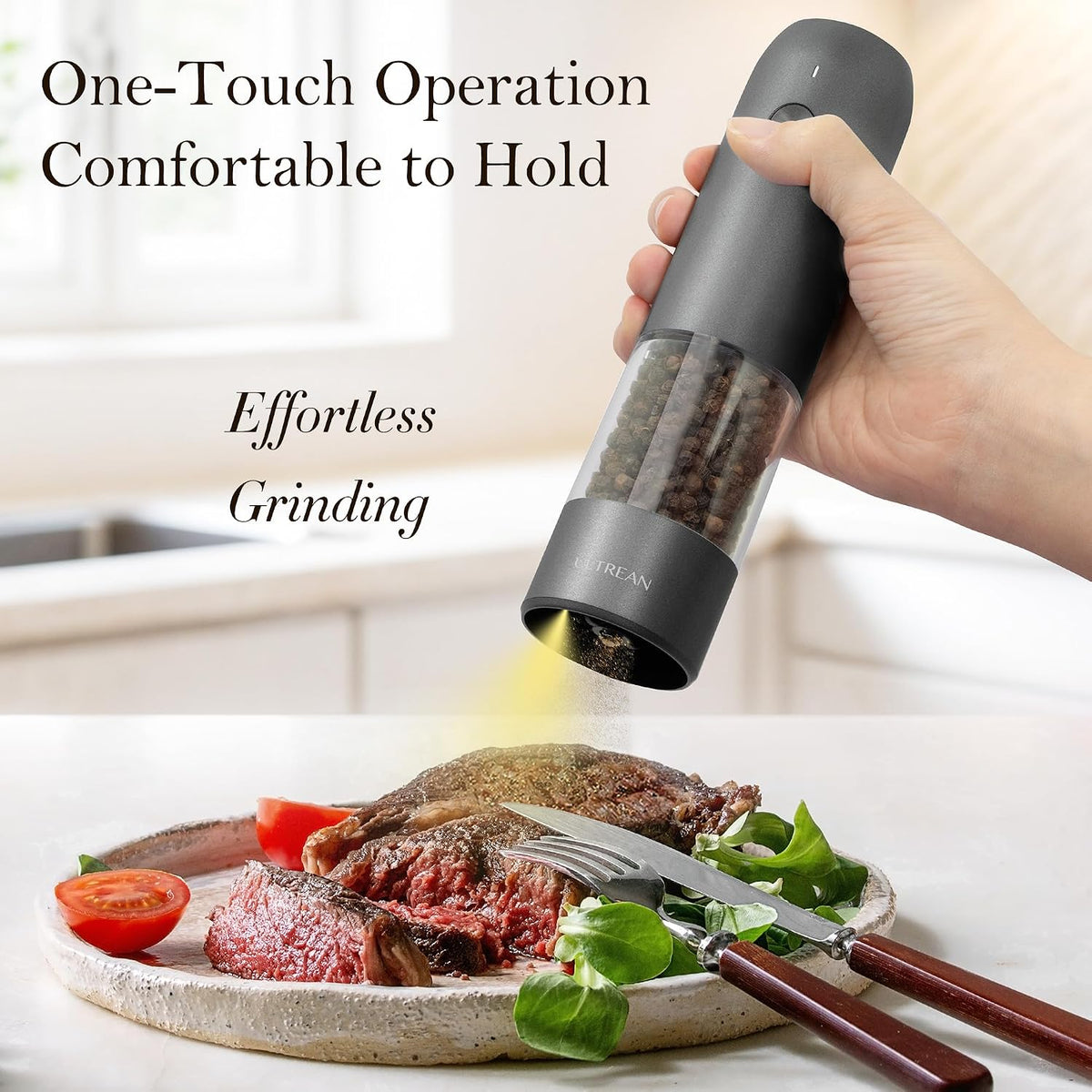 Ultrean Electric Salt and Pepper Grinder Set, Rechargeable,Matte Black