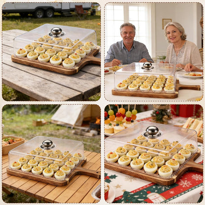 Deviled Egg Containers with Lid & Handle, Square 30 Holes Wooden Deviled Egg Storage Platter Serving Tray Carrier Food Containing Plate Holder for Home Party Supply