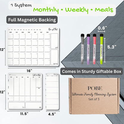Magnetic Dry Erase Calendar for Fridge – 3 Pack Monthly Whiteboard Meal Planning Board w/4 Markers – Daily Task, Weekly Planner & Schedule Board for Refrigerator, Kitchen & Office Use