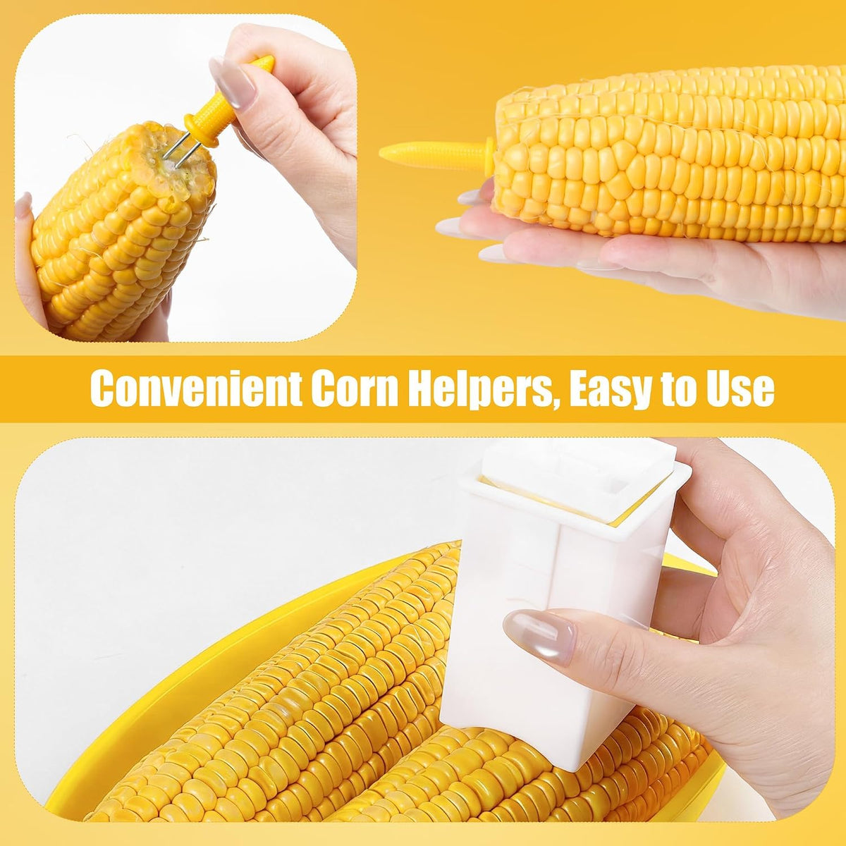 Aneco 2 Piece Microwave Corn Steamer with Lid for Frozen Corns Broccolini Vegetables Dishwasher Safe Corn on The Cob Cooker Holders Butter Dispenser, White