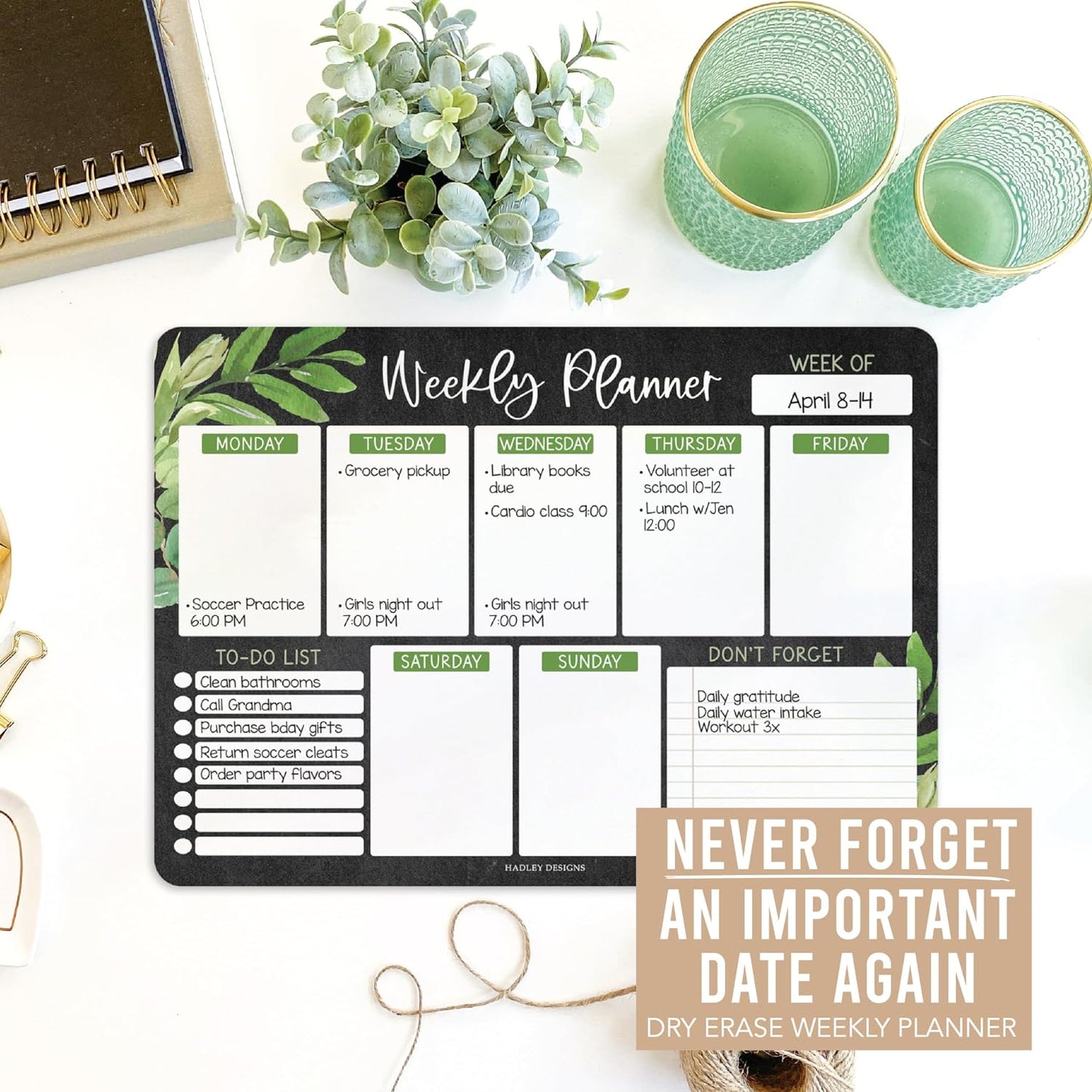 Hadley Designs Weekly Magnetic Calendar for Refrigerator - Dry Erase Board for Fridge, Magnetic Weekly Planner for Kitchen, Reusable Schedule Organizer (Farmhouse)