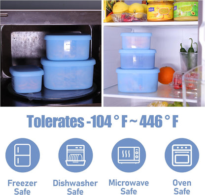 Silicone Food Storage Containers with Airtight Lids, Set of 6, 8oz + 16oz + 24oz, Nesting Meal Prep Container for Lunch, Leftovers, Fruits, Dishwasher & Microwave & Freezer Safe, Green + Blue