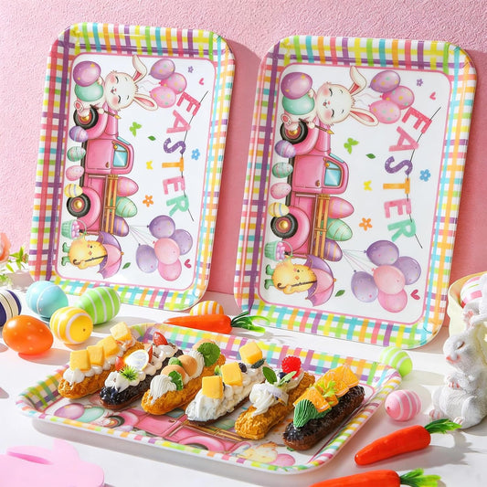 3 Pcs Easter Serving Trays Reusable Bunny Party Plates Easter Deviled Egg Platter Spring Snacks Cookies Dessert Plates for Spring Serveware Party Supplies