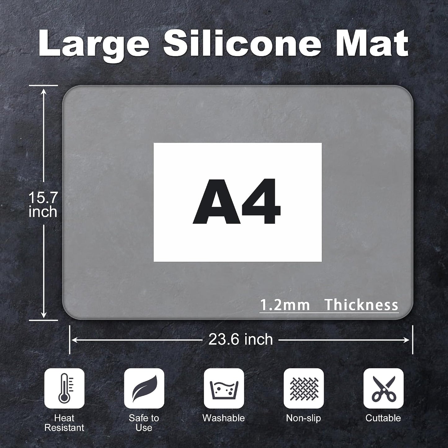 Silicone Mat for Kitchen Counter, Silicone Mat Trimable to Size (Black, 15.7×11.8inch-2pcs), BPA-Free Silicone Placemat, Heat-Resistant NonSlip Table Mat for Air Fryer, Countertop Protector Mat