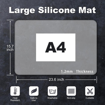 Silicone Mat for Kitchen Counter, Silicone Mat Trimable to Size (Black, 15.7×11.8inch-2pcs), BPA-Free Silicone Placemat, Heat-Resistant NonSlip Table Mat for Air Fryer, Countertop Protector Mat