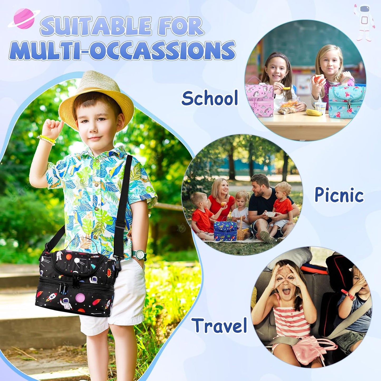 Lunch Bag for Girls,ChaseChic Insulated Lightweight Lunch Boxes for Kids Boys Dual Compartment Lunch Organizer Leak-Proof Cooler Bag with Detachable Adjustable Shoulder Strap,Purple Butterflies