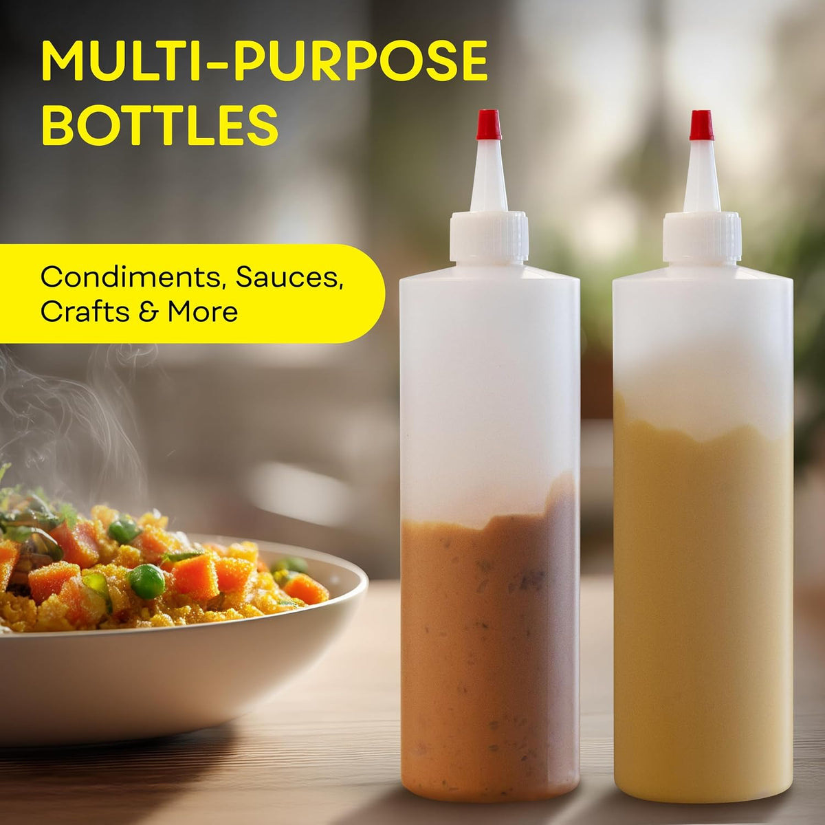 BRIGHTFROM Empty Squeeze Bottles 16 OZ, 2 PACK Squirt Containers with Red Top, BPA Free for Condiments, Syrup, Ketchup, Sauces, Dressing, Oil, Honey | Arts and Crafts - Leak Proof - Kitchen