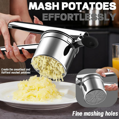 Large 15oz Potato Ricer for Mashed Potatoes, Heavy Duty 18/8 Stainless Steel Potato Masher for Baby Food & Spaetzle Maker, Masher and Ricer Kitchen Tool, Press and Mash Kitchen Gadget, Black