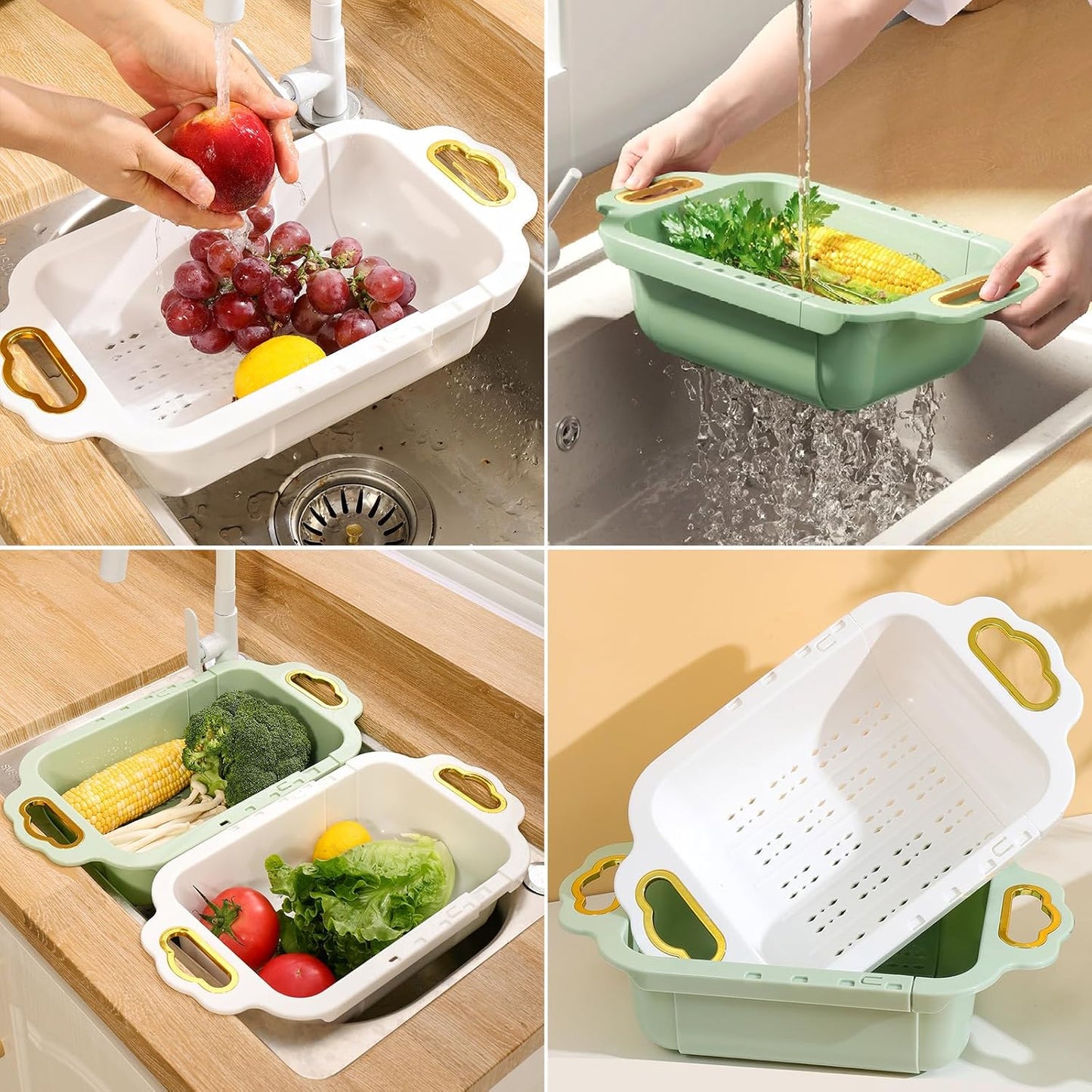 Over the Sink Colander and Extendable Colander Extendable for Kitchen -Strain, Drain, Rinse Fruits, Vegetables 8.26 inches Width (2pack)
