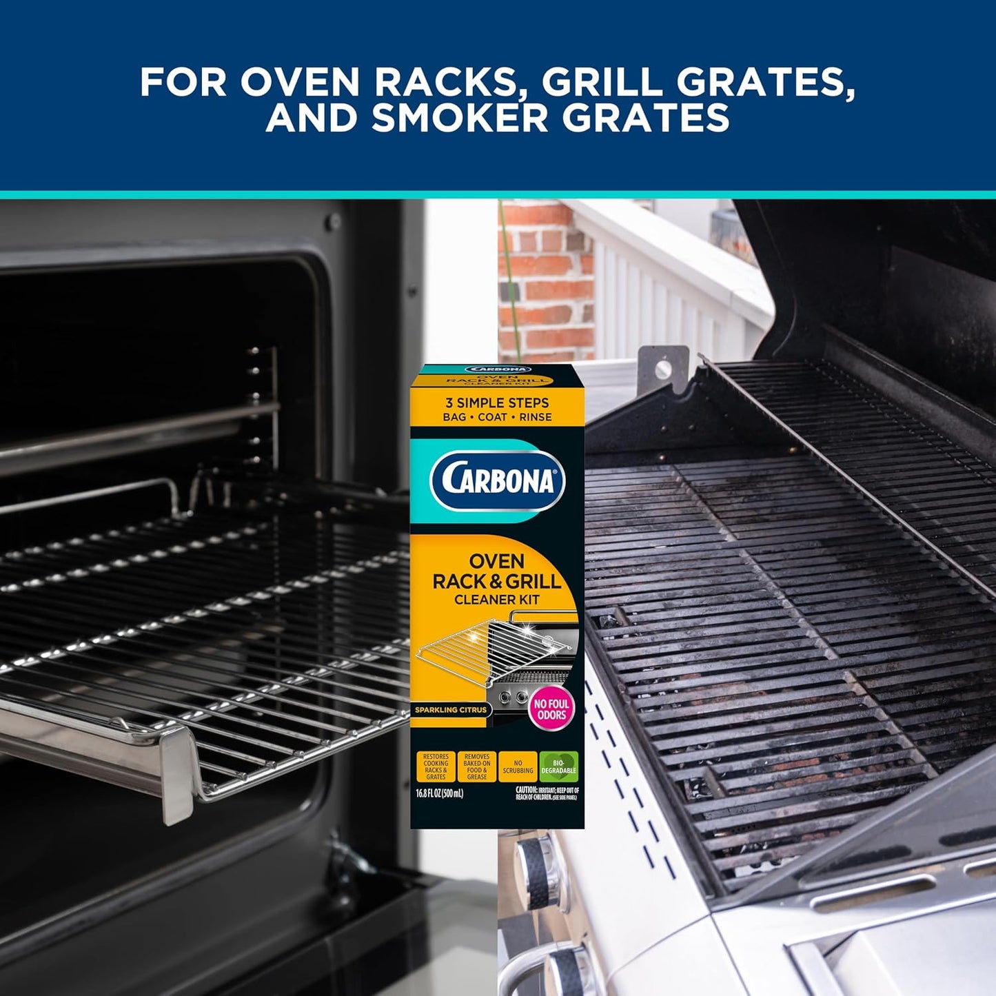 Carbona Oven Rack & Grill Cleaner | Eliminates Thick Grease & Build-Up | Griddle & BBQ Cleaning Solution | 16.8 Fl Oz, 2 Pack