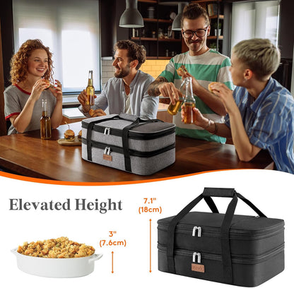 Lifewit Insulated Double Decker Casserole Carrier, Expandable Lasagna Lugger Tote Bag for Hot or Cold Food, Fits 9" x 13" Baking Dish for Potluck Parties, Picnic and Cookouts, Grey-Geometric