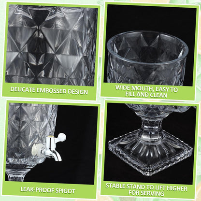 Bokon 2 Pieces 1.3 Gallon Drink Dispensers for Parties Crystal Iced Beverage Dispenser with Stand and Spigot, Glass Liquid Containers Wide Mouth Beverage Server for Juice Tea Wedding(Exquisite)