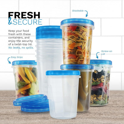 Tafura 10 Pack Leakproof Freezer Containers for Food with Twist Top Lids - 32 Oz BPA Free Reusable Plastic Soup Containers with Screw On Lids - Ideal for Meal Prep, Leftovers & Pantry Organization
