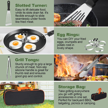 18PCS Griddle Accessories Kit, Flat Top Grill Accessories Set for Blackstone and Camp Chef, Grill Spatula Set with Enlarged Spatulas, Basting Cover, Scraper for Outdoor BBQ
