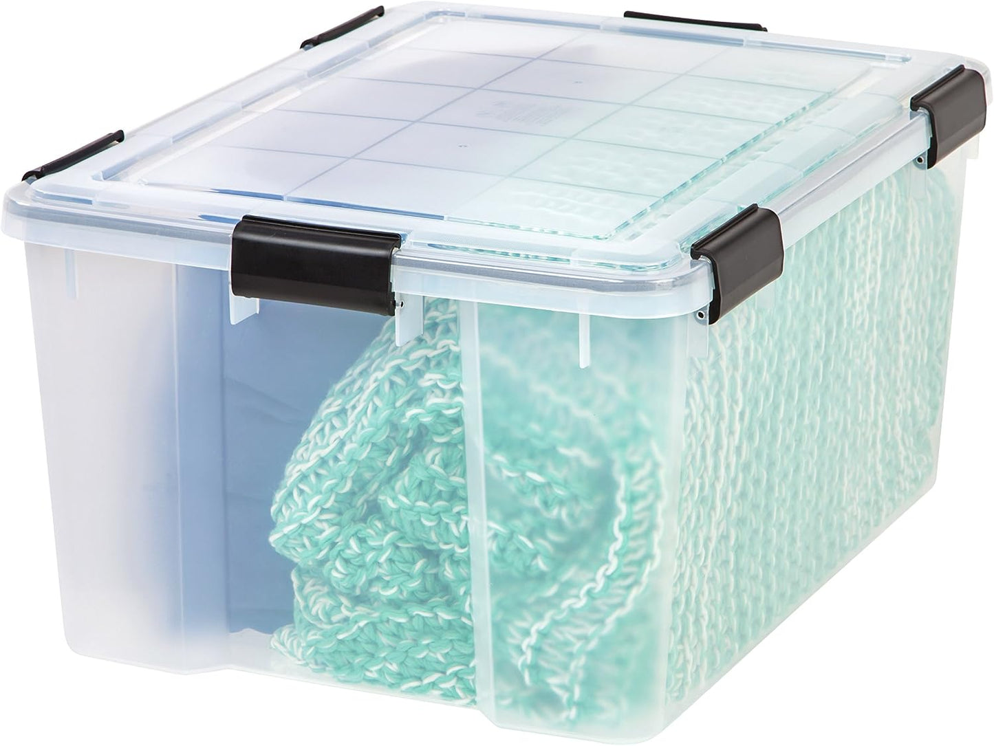 IRIS USA WeatherPro Storage Bins with Lids, 47 Qt, Gasket Seal, 2 Pack | Airtight gasket helps protect clothing, shoes, crafts, keepsakes, and household supplies from moisture and dust.