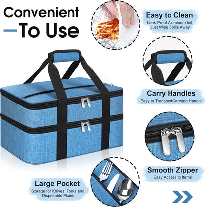 Insulated Casserole Carrier, Portable Casserole Carrier for Hot or Cold Food Lunch Tote Warmer or Cooler Bag, Lasagna Lunch Bag for Potluck Parties- Fits 9" x 13" Baking Dish-Charcoal Grey