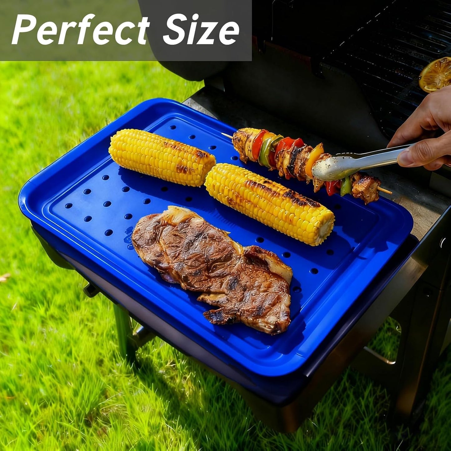 17 Inch Grilling Prep & Serve Trays with Non-Slip Base, Extra Thick,Warp-Resistant BBQ Platter Set for Cooking, Backyard Parties,Camping,Tailgating,Melamine Serving Trays for Food Prep,Red & Black