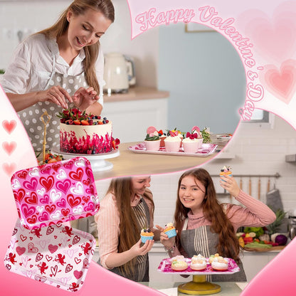 Rtteri 3 Pcs 13 x 10 Inch Valentine's Day Serving Trays Large Plastic Valentine Platters Reusable Serving Dishes Rectangle Pink Heart Candy Snack Food Tray for Valentines Day Wedding Party Table Decor