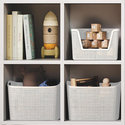 Curver Set of 4 Large 18L Easy Access Jute Decorative Plastic Organization and Storage Baskets - Perfect Bins for Home Office, Closet Shelves, Kitchen Pantry and All Bedroom Essentials, Black