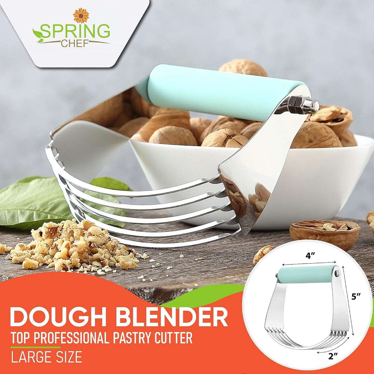 Spring Chef Large Dough Blender For Baking - Durable Pastry Blender - Black