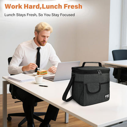 Tirrinia Insulated Lunch Bag for Women Men, Leakproof Lunch Box Containers for Adult, Work, School, Soft Lunchbox for Kids,Boys, Adult Cooler Bag for Picnic Hiking Beach,Charcoal