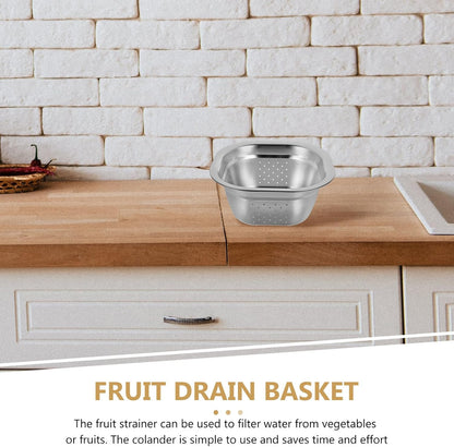 Zerodeko Stainless Steel Colander Bowl Set Square Kitchen Sink Metal Storage Basket Large Capacity Fruit Vegetables Washing Basin Rice Strainer Washer 22cm