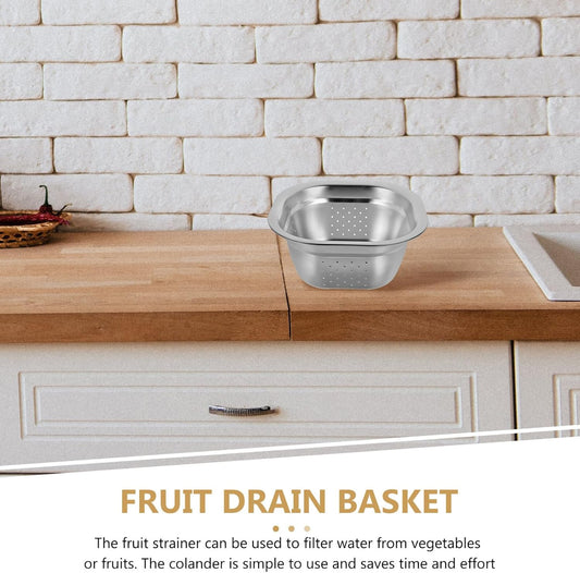 Zerodeko Stainless Steel Colander Bowl Set Square Kitchen Sink Metal Storage Basket Large Capacity Fruit Vegetables Washing Basin Rice Strainer Washer 22cm
